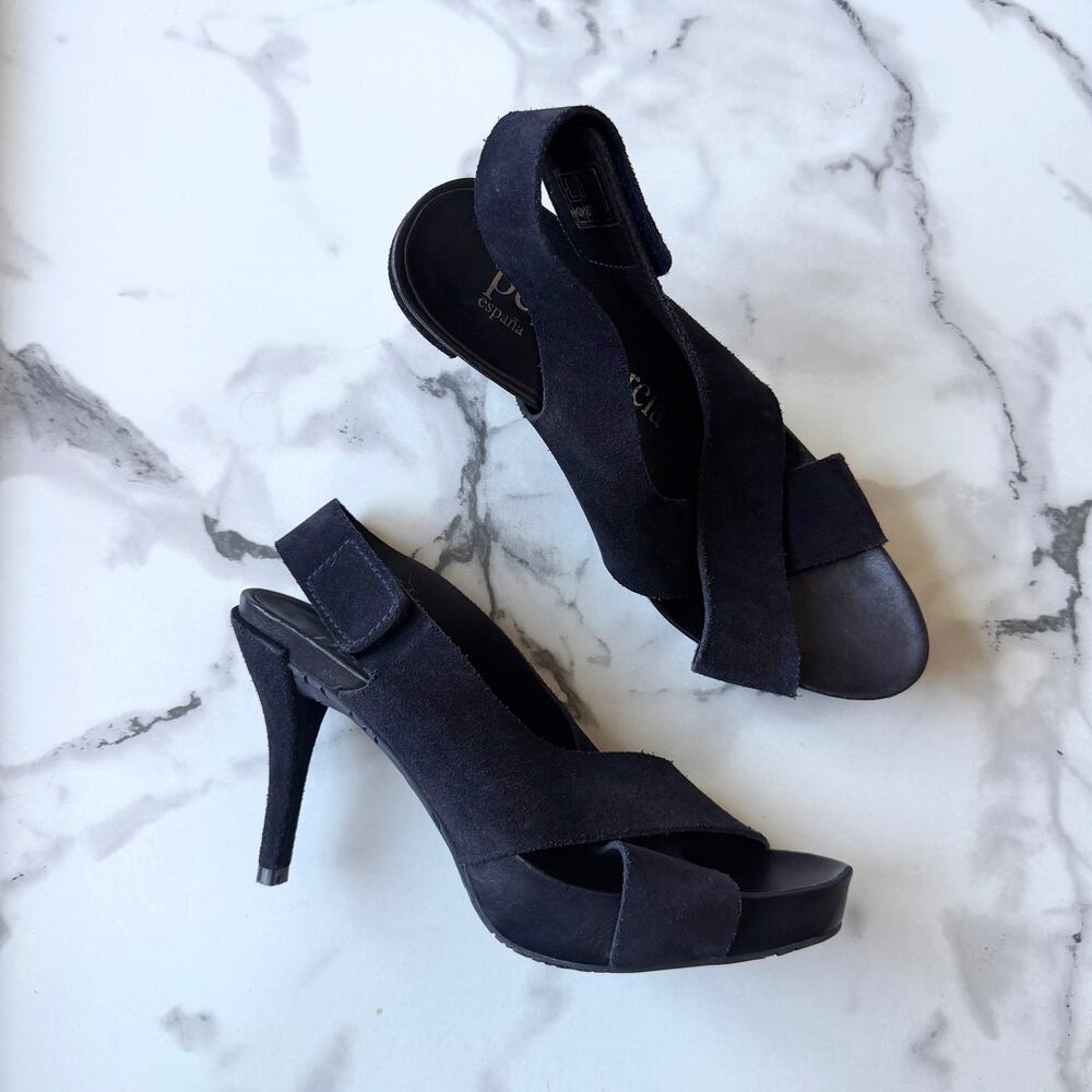 Pedro Garcia Libby Black Suede Crisscross Platform Heels Size 39.5